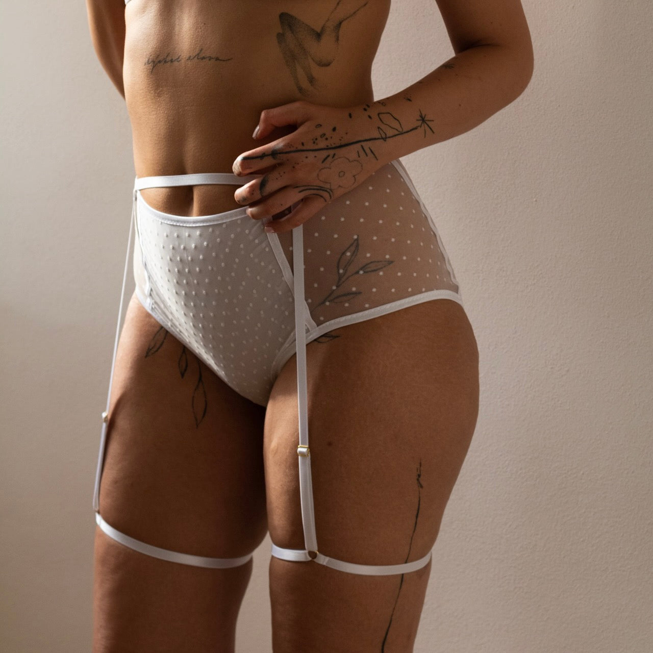 white dot crotchless lingerie