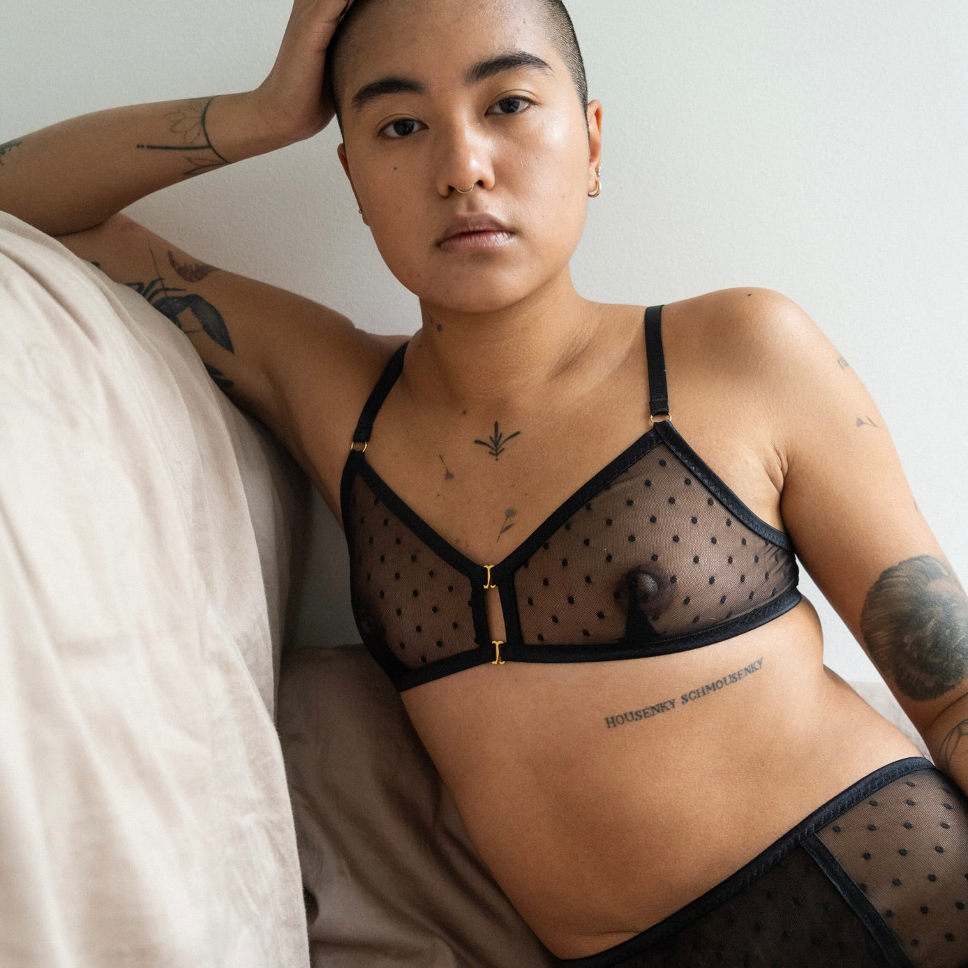 BRALETTE - BLACK TULE POLKA DOT