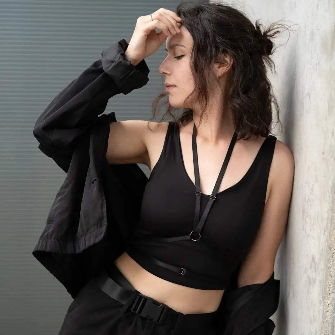 black choker over black top